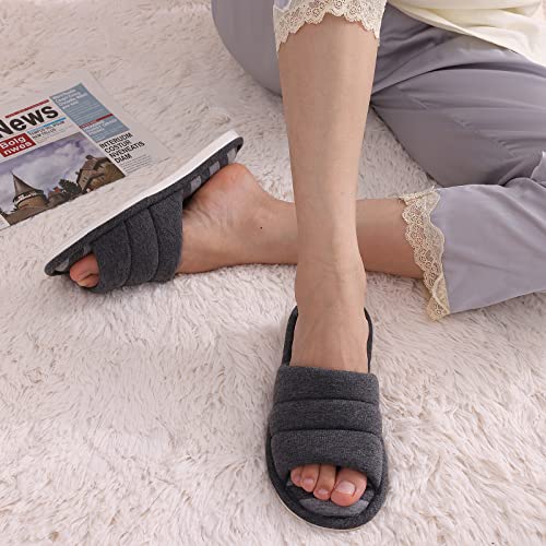 Shevalues Women's Soft Indoor Slippers Open Toe Cotton Memory Foam Slip On Home Shoes House Slippers, Dark Grey 260 #TOP1