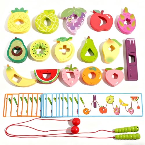 Mqyra ひも通しおもちゃ - 木製ひも通しアクティビティ 知育ゲーム,ひも通しビーズ,3歳以上 男の子 女の子 学習 発達 ゲーム 就学前 子供向け