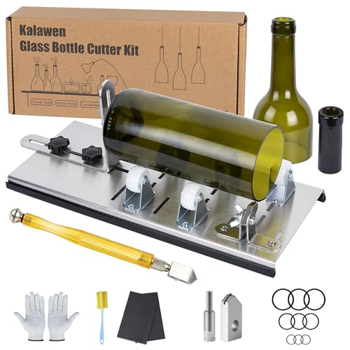 Kalawen Glass Adjustable Bottle Cutter DIY Tool for Bottle Neck & Round Bottle with Glass Cutter Stainless Steel Cutting Machine Set for Wine Beer Liquor Alcohol Champagne Soda Round Bottles