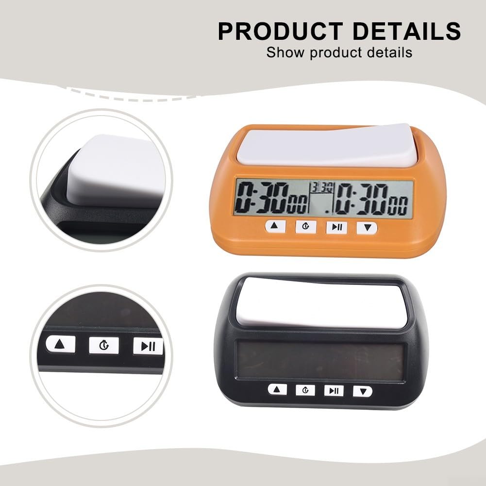 Orologio digitale compatto per conto alla rovescia da tavolo, cronometro, timer per tornei, per scacchi e giochi da tavolo per 2 giocatori (nero)