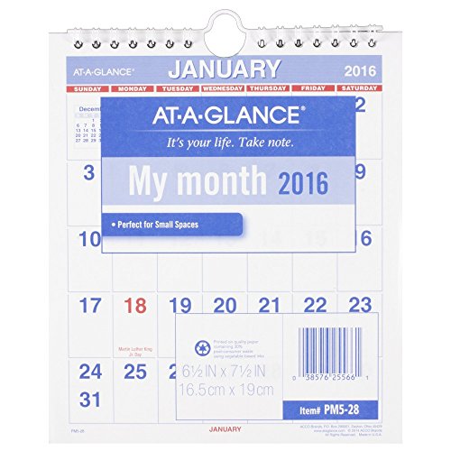 AT-A-GLANCE Mini Monthly Wall Calendar 2016, 12 Months, 6.5 x 7.5 Inch Page Size (PM528)