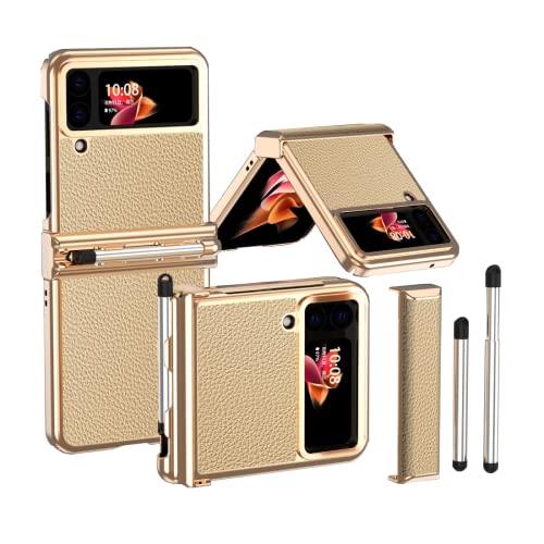 Galaxy Z Flip 4 �p �P�[�X ���U�[? �����h�~ �܂肽���� �Ռ��z�� �X�^�C���X�y�����[ �t���J�o�[ �d�C���b�L �o���p�[ ��̊� �y�� ���^ ���C�����X�[�d�Ή� �����AGolden-golden