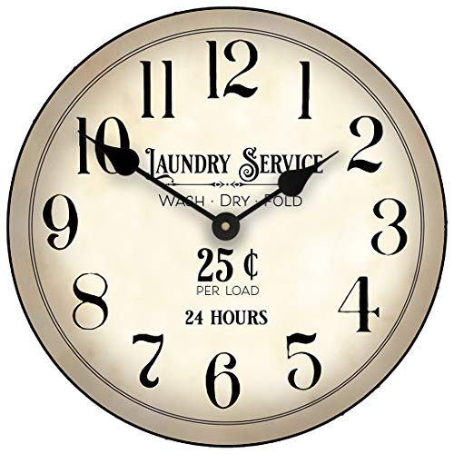 Vintage Laundry Room Large Wall Clock | Ultra Quiet Quartz Mechanism | Hand Made In Usa Beautiful Crisp Lasting Color | Comes In 8 Sizes | 10-Inch #TOP25