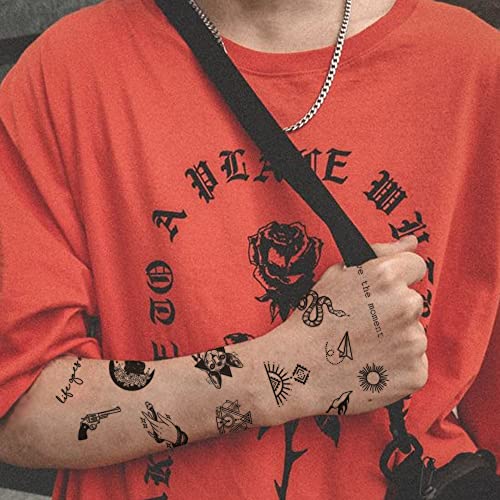 Small Temporary Tattoo, Realistic Tiny Tattoos - 279 Pcs Mix & Match Set - Tattoos Adults Women Men, Face Body Hand Finger, Moon Stars Inspirational Words Flowers Skull Snake, Unique Mystic Collection #TOP6