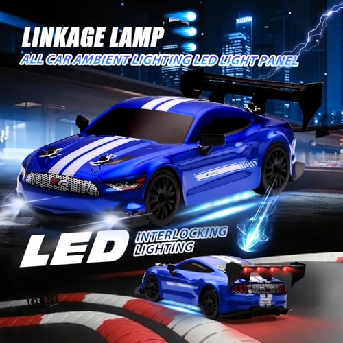 Image of 1:24 Scale RC Drift Car,4WD 2.4GHz High Speed Racing Hobby Sport Toy Car Vehicle with LED Lights,Racing and Drift Wheels for Adult Boys Girls Kids Gift (8602-Blue)