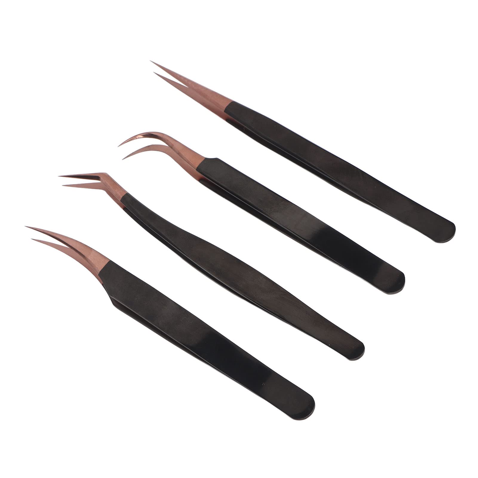 Juego de 4 pinzas para extensión de pestañas de acero inoxidable antiestático