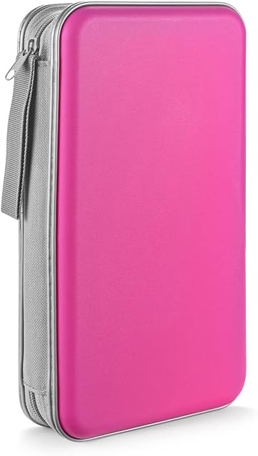 LIOVODE DVD Case, 96 Capacity CD Case Holder Storage Organizer Hard Plastic Protective Disc Wallet for Car (96 Capacity, Light Rose)
