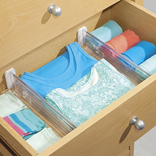 iDesign Plastic Drawer Dividers, Deep Adjustable Drawer Organiser System Made of Durable Plastic, Set of 2 Drawer Inserts for Wardrobe, Clear, 62420EU