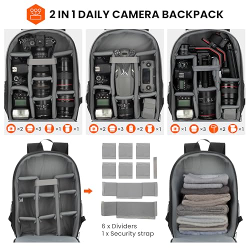 Miniatura 4 de Tarion Tb-M Bolsa Para Cámara Dslr Mochila Para Cámara Con Cubierta Impermeable Para La Lluvia Compartimiento Para Computadora Portátil Fotografía Mochila Estuche Para Mujeres Hombres Fotógrafos Negro