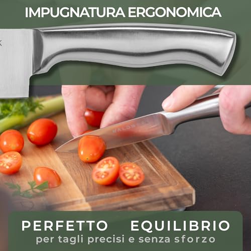 WALDWERK Blocco Coltelli - Set coltelli da cucina 7 pezzi con blocco porta coltelli e affilacoltelli integrato - ceppo coltelli da cucina - set coltelli da cucina professionali - immagine 6