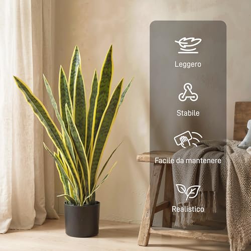 Outsunny Sanseveria Artificiale in Vaso con Foglie Modellabili Ø15x77 cm - Immagine 3
