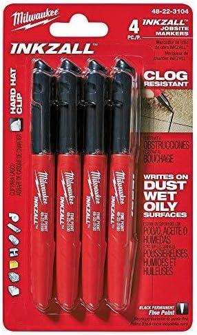Milwaukee 48-22-3104 Inkzall Point Marker, Fine Point, Black, 4-Pack