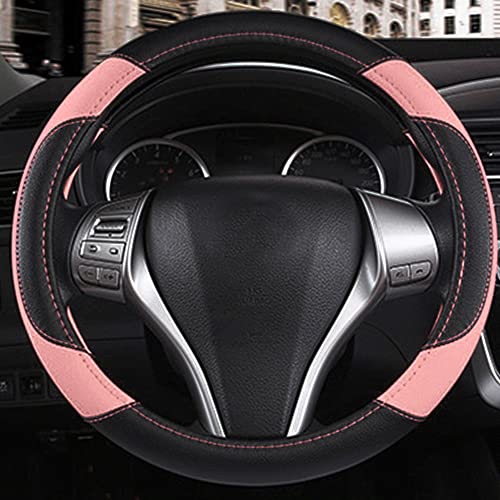 Image of Leather Car Steering Wheel Cover, Non-Slip Car Wheel Cover Protector Breathable Microfiber Leather Universal Fit for Most Cars(Pink)