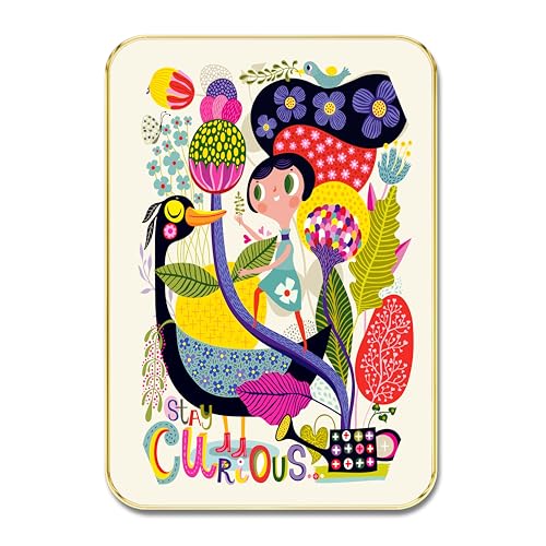 Image of SAF Stay Curious Kids Wall Art | Colorful Cartoon Illustration with Girl & Bird | Motivational MDF Frame Painting for Nursery, Playroom, Study Room & Gifting (19 x 13 Inch) MG01-1042
