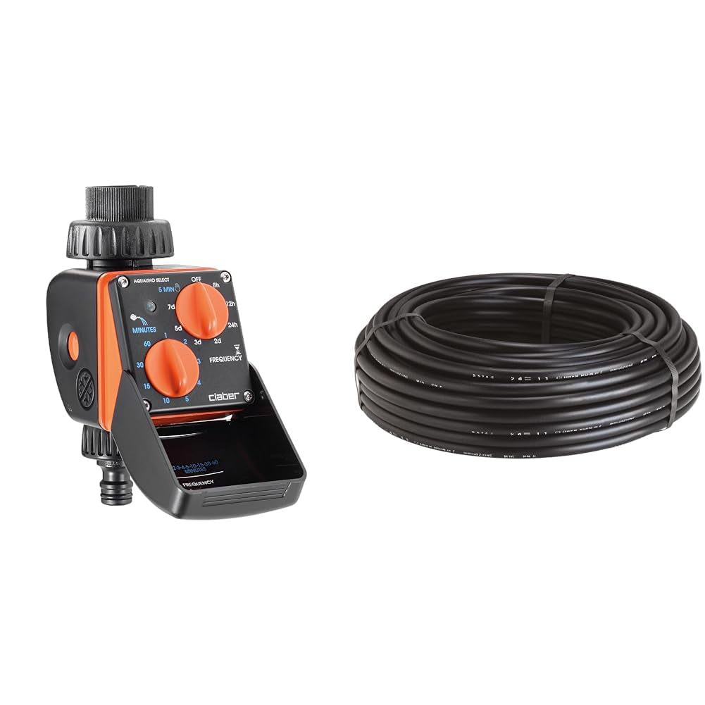 Aquauno Select Claber, programmatore a rubinetto a una via & Tubo Collettore da 50m