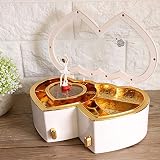 SatcOp Pequeña Caja del Tesoro, Joyero Musical Inolvidable con Doble Corazón, Elegante Caja de Música de Bailarina con Doble Corazón, Portátil con Compartimento para Decoración de