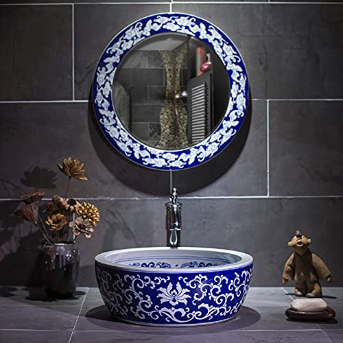 Lavabo de cerámica para baño anti-salpicaduras redondo y pintado a mano 5