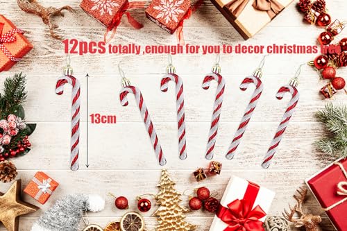12Pack Christmas Glitter Candy Cane, Twisted Crutch Canes Christmas Tree Pendant Hanging Decoration for Xmas Gift Home Party Ornaments (Red)