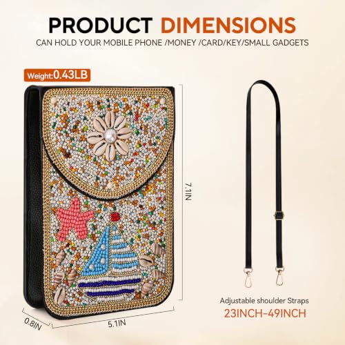 Image of Small Beaded Crossbody Bag for Women, Boho Cell Phone Shoulder Purse Wallet with Handcrafted Colorful Beads