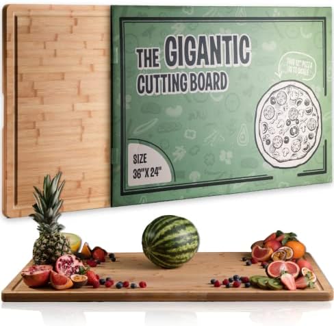 Gigantic Extra Large Cutting Board for Kitchen 36 X 24 by Grizzly Living - Heavy Duty Bamboo Chopping Boards for Meat, Veg & Charcuterie With Juice Grooves - Thick Wood Board for Stove & Countertop