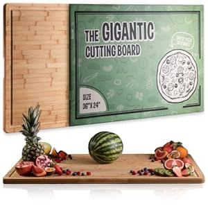 Gigantic Extra Large Cutting Board for Kitchen 36 X 24 by Grizzly Living – Heavy Duty Bamboo Chopping Boards for Meat, Veg & Charcuterie – Large Wooden Noodle Board for Stove Top & Countertop
