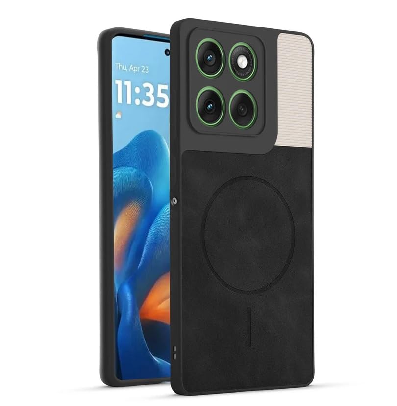 Image of Bintage CASE Mac Safe Design Hard Light Weight Back Case | Soft Border Camera Protect | Dual PU Leather Finish Back Cover Compatible for Motorola Edge 60 Pro 5G - White & Black