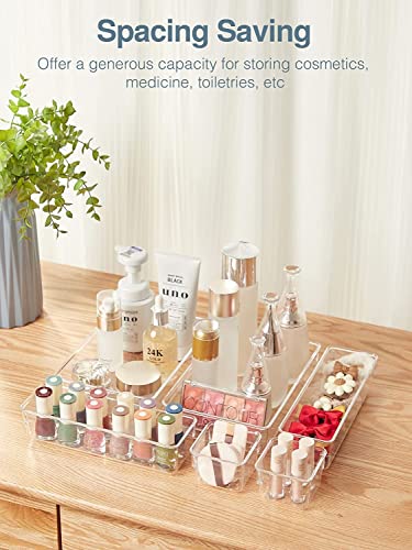 Image of Zollyss 4 Pcs Clear Plastic Clothes Drawer Organiser Trays, Multipurpose Drawer Storage Bins for Wardrobe, Closet, Vanity, Makeup & Office Desk, Clear