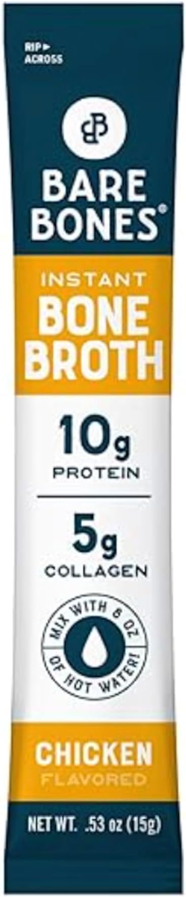 Bare Bones Chicken Bone Broth Instant Powdered Mix | Rich Savory Packets on-the-Go No Artificial Flavors | Keto & Paleo Friendly | 10g Protein | 32 Pack