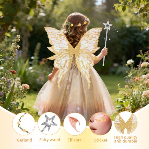 HuaMuDM Feenflügel Kostüm,Feenflügel Erwachsene,Schmetterlingsflügel,Prinzessinnenflügel,FeeStirnband und Sterne Feenstäbe,Aufkleber,Cosplay,Partys und Verkleidung