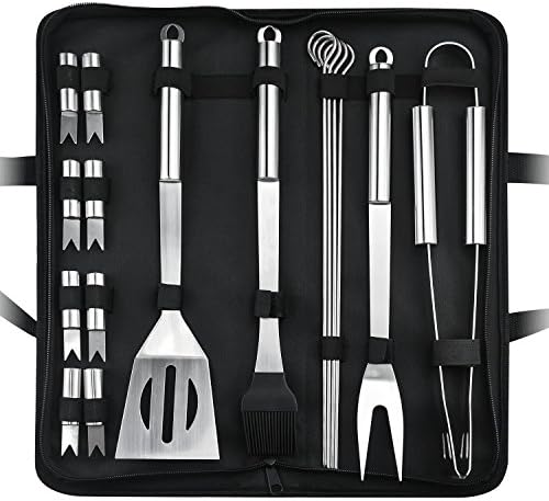 Koncle BBQ Grill Tool Set 16 Piece Heavy Duty Stainless Steel Barbecue Grilling Accessories with Carring Case, Spatula, Tong, Fork, Brush, Skewers