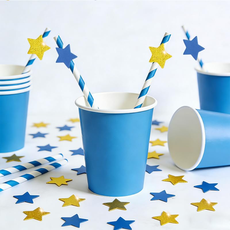 Image of 200Pcs Glitter Blue Gold Stars Confetti,Shiny Paper Table Confetti for Birthday Halloween Bachelorette Wedding Baby Shower Graduation Party Decorations Supplies