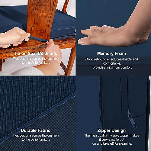 Dmsky Patio Chair Cushion,19 x 19 x 3.7 Inch Outdoor Chair Cushions for Patio Furniture,Waterproof Seat Cushions with Ties, Garden Sofa Couch Chair Pads with Handle Set of 4(Blue) - Thumbnail 6