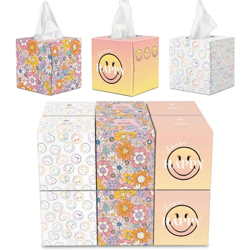 SMILEYWORLD Taschentücher – 576 Blatt insgesamt, 3 Lagen – Würfel-Design (3 verschiedene Designs) – 48 Blatt pro Box, 12 Boxen pro Karton | Taschentücher, ultraweiche Taschentuchbox