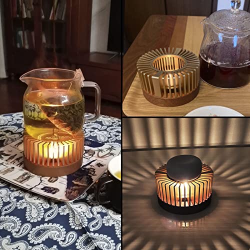 Calentador de tetera de aluminio anodizado y base de madera para mantener té caliente 7