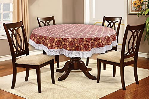 Image of The Furnishing Tree Round Shaped 4 Seater Table Cover WxL 60x60 inches with White Border lace