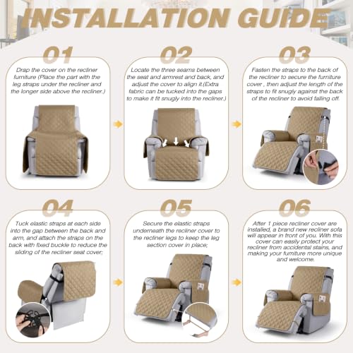 Image of TAOCOCO 100% Waterproof Recliner Covers, Reversible Recliner Couch Cover for Reclining Chair, Washable Couch Protector for Pets Kids (1 Seater, 28 inch, Camel)