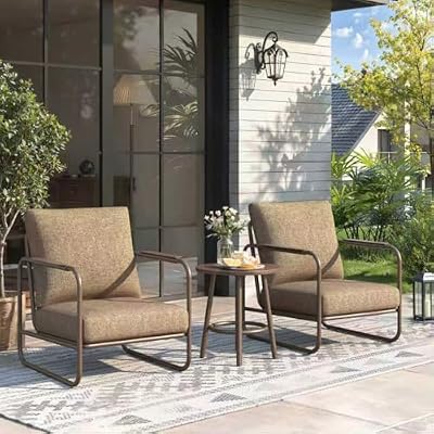 MAISON BACKYARDS 3-Piece Aluminum Outdoor Conversation Set, Modern Deep Seating Chairs with Thick Cushions & Coffee Table, Weather-Resistant for Garden, Porch, Deck, Balcony