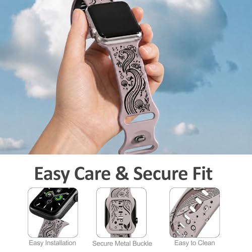HATILP Whale Engraved Band Compatible with Apple Watch 42/44/45/46/49mm, Two-Layer Sculpted Ocean Design Soft Silicone Strap for Women, Series 11 10 SE Ultra 9 8 7 6 5 4 3 2 1 — view 3