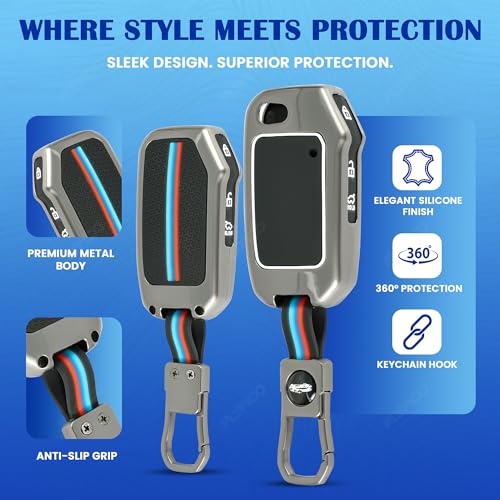 Image of Coll of Fest Premium Metal Silicon Key Cover Compatible with Kia Sonet 2024 | Sonet 2025 | Seltos 2024 | Seltos 2025 | Seltos 2023 | Carens | HTE, 3 Button Flip Key Cover Glow in the Dark