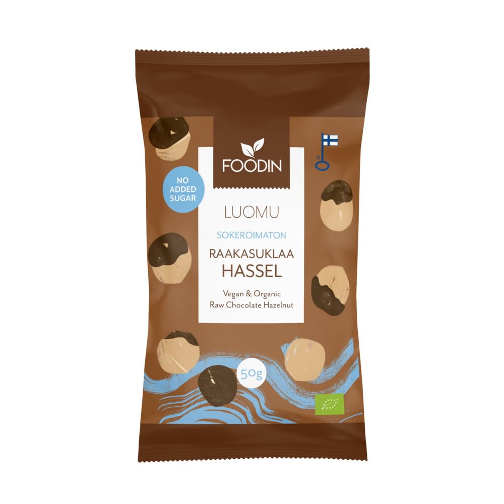 Foodin Organic Raw Chocolate Hazelnut 50g – No Added Sugar, Vegan, Gluten-Free, Handcrafted Dark Chocolate with Hazelnuts