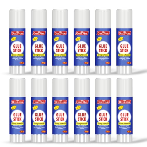 Image of Soni Officemate Glue Stick - 35gm | Pack of 12 | Strong-Hold, Quick-Drying PVP Adhesive | Multi-Purpose Use for School Projects, Art & Craft, DIY | Safe & Child-Friendly | Ideal for Office & Home Use