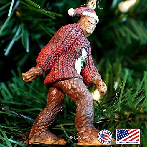 Bella Haus Design 3” Bigfoot Wearing Ugly Christmas Sweater Christmas Tree Ornament| Tree Figurines Resin Ornament (Ugly Sweater) #TOP2