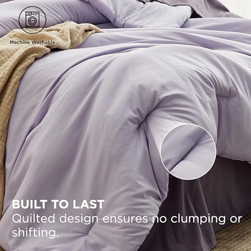 Image of Bedsure Full Size Comforter Set - 7 Pieces Lavender Full Bedding Set for All Seasons, Boho Contrasting Design Bed in a Bag with Comforter, Sheets, Pillowcases & Shams