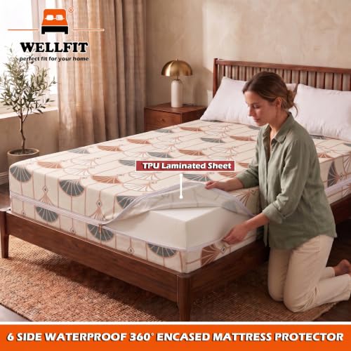 Image of WELLFIT Waterproof Premium Glace Cotton 300 TC Mattress Protector King Size | 78x72x6 Inches | Bed Cover with Zip | Mattress Cover with Zipper Chain | 6x6.5 Ft Mattresses