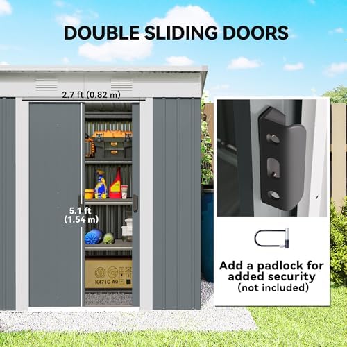 Outsunny 6' x 4' Outdoor Storage Shed, Metal Garden Tool Storage House Organizer with Lockable Sliding Doors and Vents for Backyard Patio Lawn, Grey — view 3