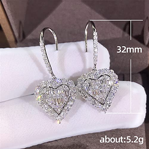 Sdouefos Bridal Anniversary Wedding Romantic Crystal Heart 4Ct Aaa Cz Halo Heart Shaped Rhodium Plated Cubic Zirconia Dangle Leverback Earrings For Women Girls #TOP4