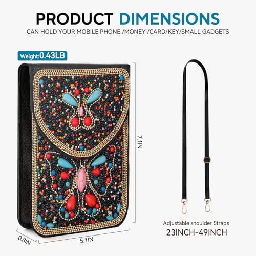 Image of Small Beaded Crossbody Bag for Women, Boho Cell Phone Shoulder Purse Wallet with Handcrafted Colorful Beads