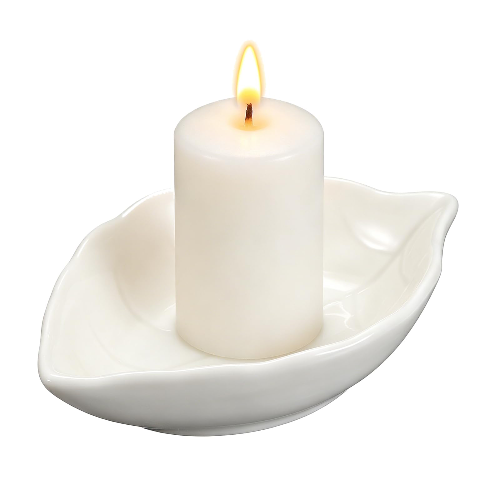 sourcing map Ceramic Candle Holder Plates, 4.3 x 3'' Leaf Shaped Candlestick Holder Decorative Dish Small Candle Plate for Tea Light Aromatherapy Wedding Rustic Vintage Home, White