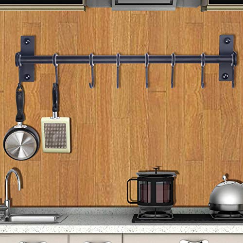 Dseap Pot Rack - Pots And Pans Hanging Rack Rail With 8 Hooks, Pot Hangers For Kitchen, Wall Mounted, Black #TOP2