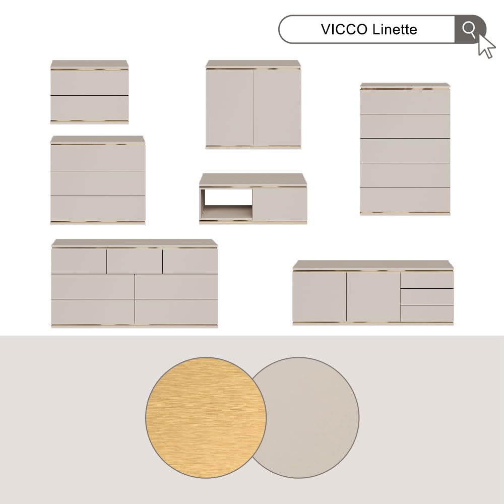 Vicco Comodino Linette, Cachemire, | Set di 2, Meccanismo push-to-open per un'apertura silenziosa